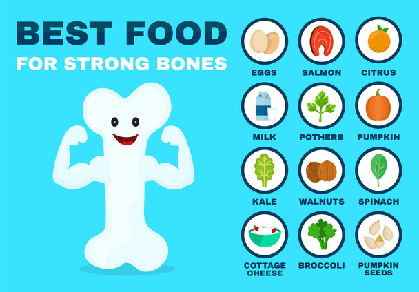 Legjobb élelmiszer az erős csontok. Erős egészséges  - Vektor, kép