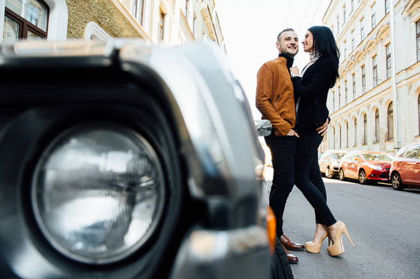 young couple on the city street - 写真・画像