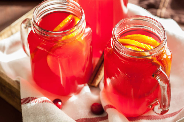 hot cranberry tea with orange cinnamon warming drink - Photo, Image