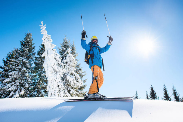 esquiador sosteniendo bastones de esquí
  - Foto, Imagen