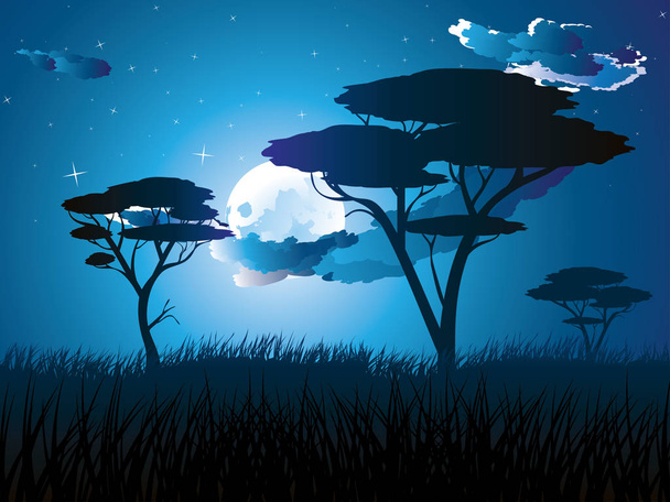 Afrikanische Nachtlandschaft - Vektor, Bild