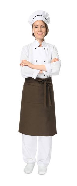 Female chef on white background - Φωτογραφία, εικόνα