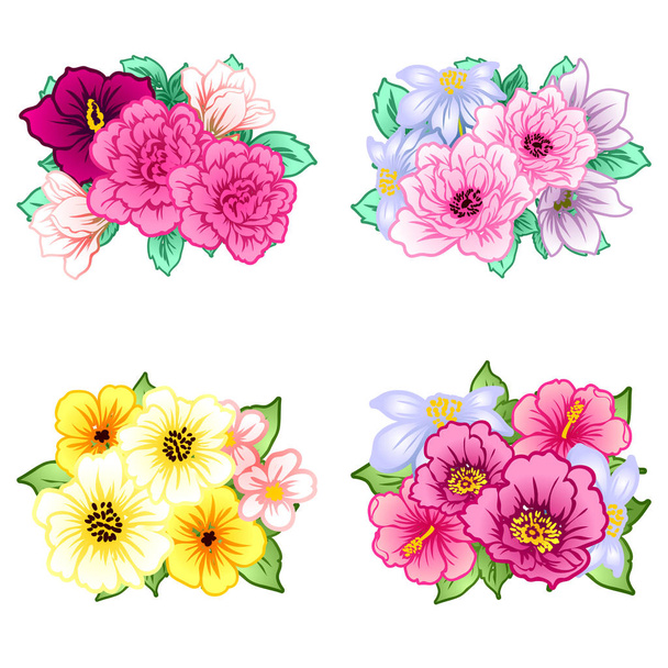 Set of beautiful colorful flowers - Vector, imagen
