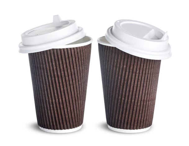 Паперова чашка кави з відкритою кришкою ізольована на білому фоні
 - Фото, зображення