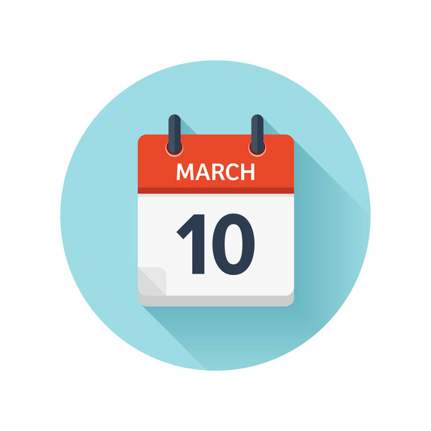10 maart. Vector plat dagelijks kalenderpictogram. Datum en tijd, dag, maand 2018. Vakantie. Seizoen. - Vector, afbeelding