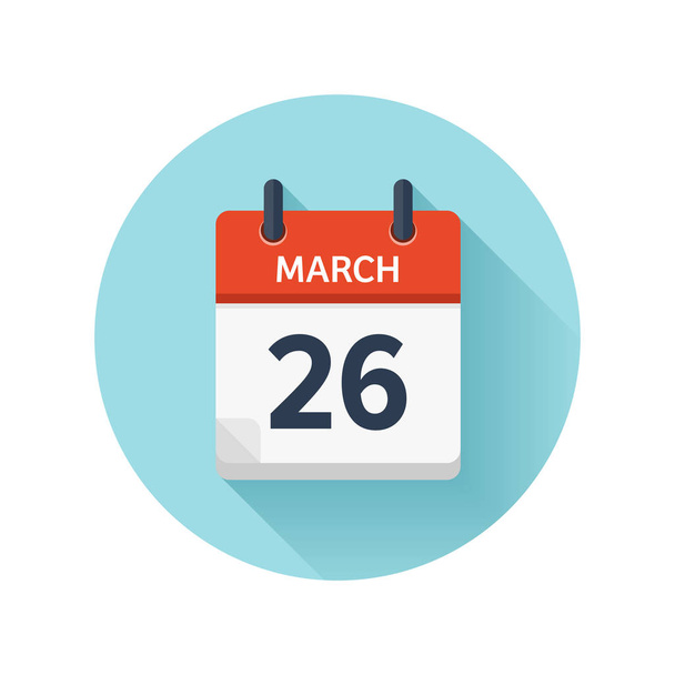 26 березня. Векторна плоска піктограма щоденного календаря. Дата і час, день, місяць 2018 року. Відпустка. Сезон
. - Вектор, зображення