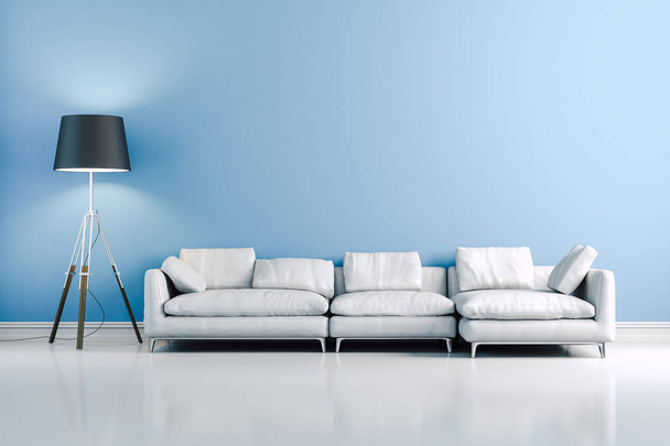 3d modern interior design  with blue wall - Photo, Image