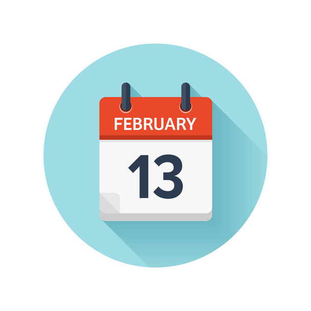 13 Φεβρουαρίου. Vector επίπεδη καθημερινά εικονίδιο ημερολογίου. Ημερομηνία και ώρα, ημέρα, μήνα 2018. Διακοπές. Σεζόν. - Διάνυσμα, εικόνα