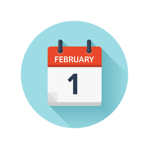 februar 1. vektor flaches tägliches kalendersymbol. Datum und Uhrzeit, Tag, Monat 2018. Feiertag. Saison. - Vektor, Bild