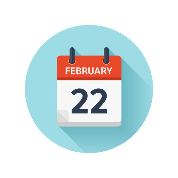 22. Februar Vektor flaches Kalendersymbol. Datum und Uhrzeit, Tag, Monat 2018. Feiertag. Saison. - Vektor, Bild
