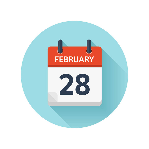 28. Februar Vektor flachen Tageskalender Symbol. Datum und Uhrzeit, Tag, Monat 2018. Feiertag. Saison. - Vektor, Bild