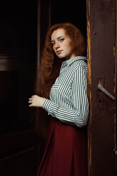 Attractive young ginger model with lush red hair and freckles st - Photo, Image