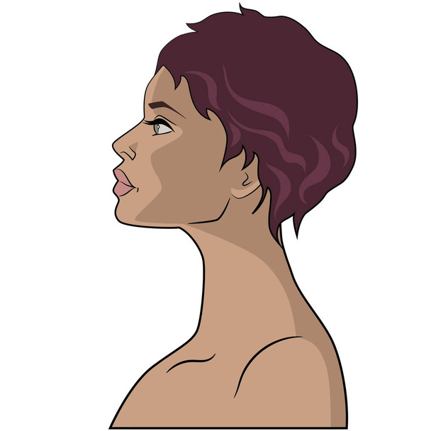 Beautiful girl's face profile with make up and hair styling - Vector, imagen