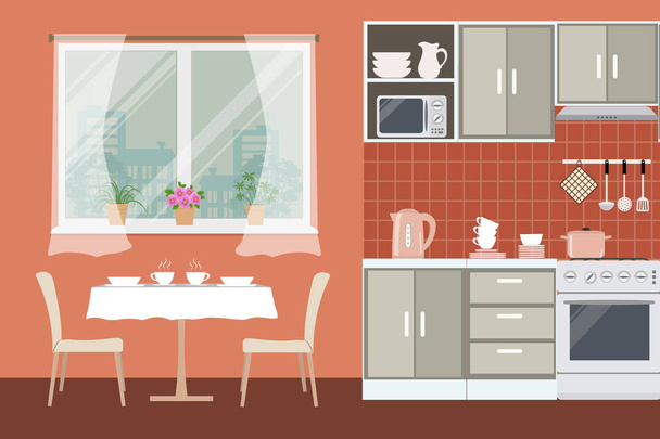 Kitchen in orange color - Vector, Image