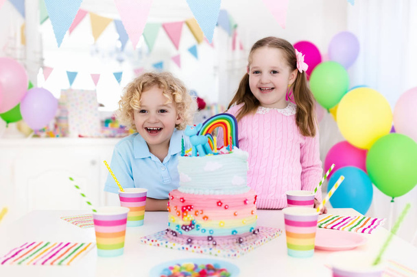 Kids birthday party with cake - Photo, Image
