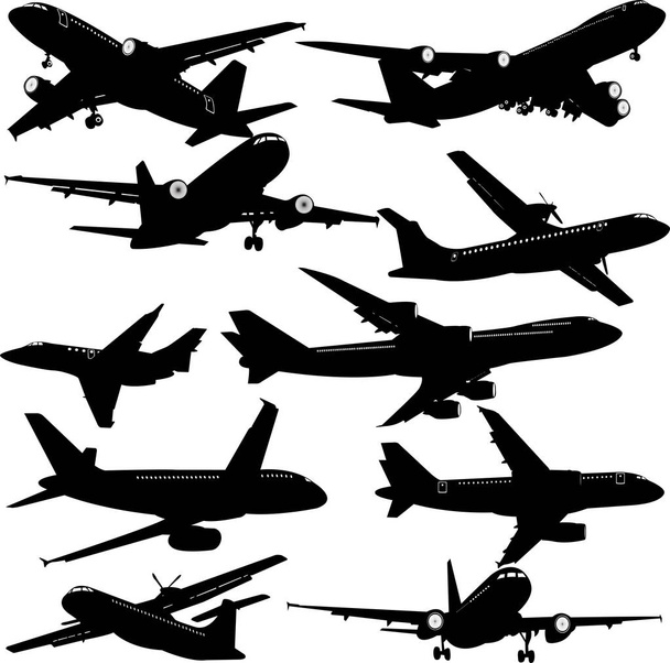 letadla kolekce silueta - vektor - Vektor, obrázek