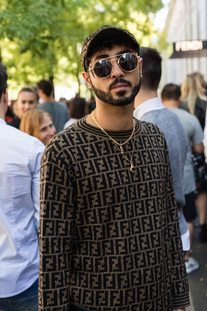 Fashionable man posing during Milan Women's Fashion Week - Фото, изображение