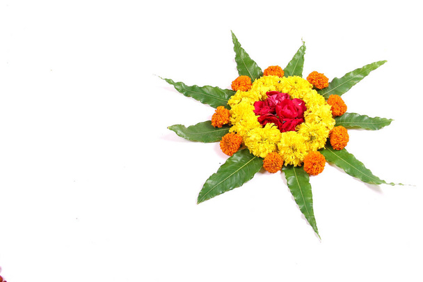 marigold flower Rangoli art - Photo, Image