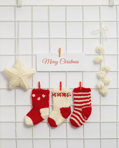 knitted Christmas socks  - 写真・画像