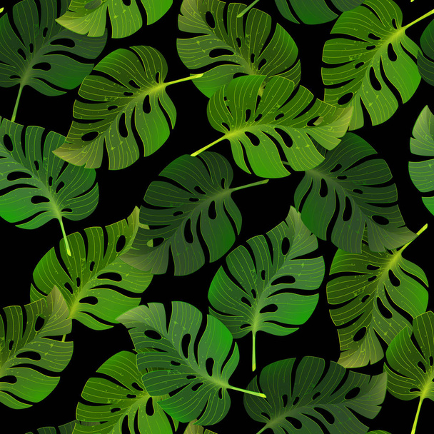 Seamless pattern with tropical leaves - Vector, Image