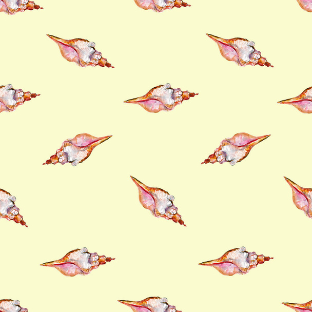 Watercolor seamless pattern with seashells, hand-drawn watercolor background. - Foto, immagini