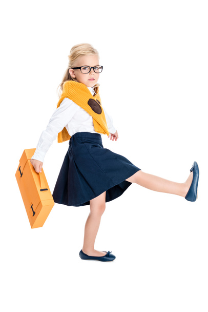 kid in eyeglasses with briefcase - Foto, imagen