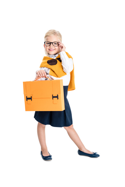 kid in eyeglasses with briefcase - 写真・画像