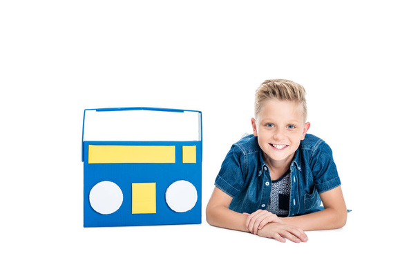 boy with paper tape recorder - Fotoğraf, Görsel