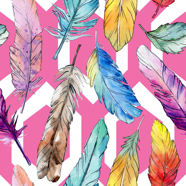 Watercolor bird feather pattern from wing. - Фото, изображение