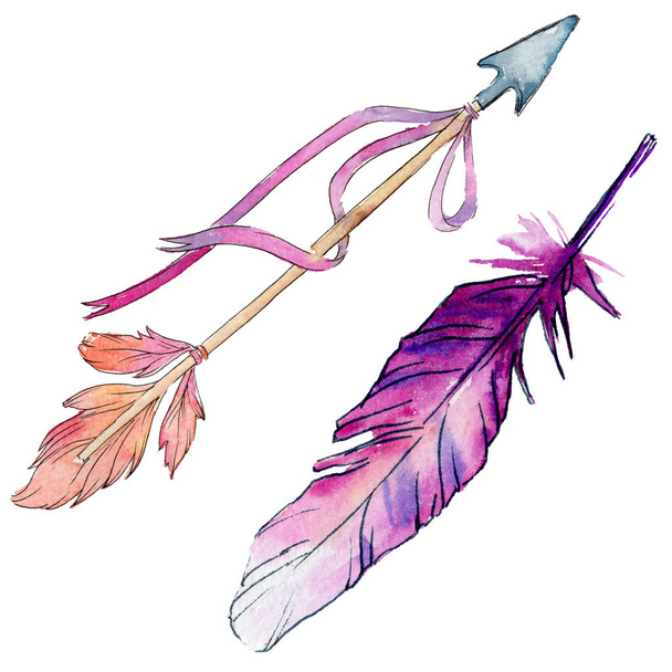 Watercolor bird feather from wing isolated. - Valokuva, kuva