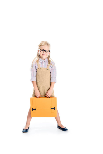 child in eyeglasses with briefcase - Фото, изображение