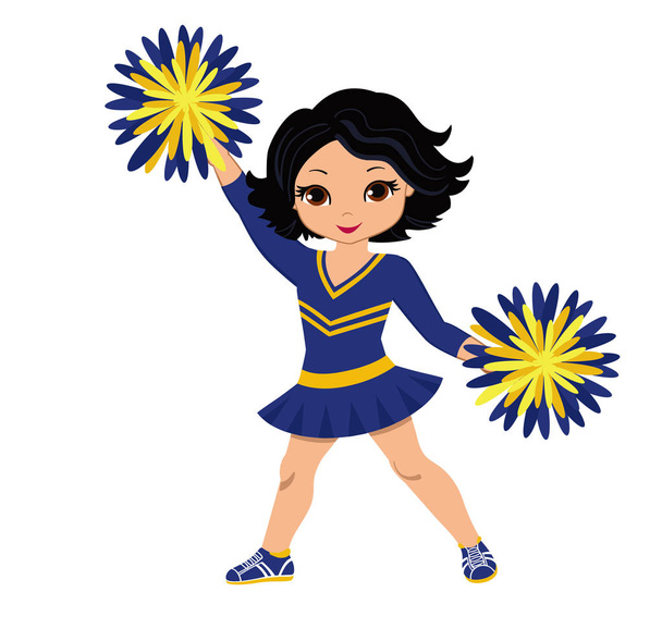 Cheerleader in uniforme blu e gialla con Pom Poms. Illustrazione vettoriale isolata su sfondo bianco
. - Vettoriali, immagini