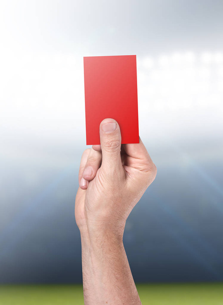 Red Card On Stadium Background - Foto, Imagen