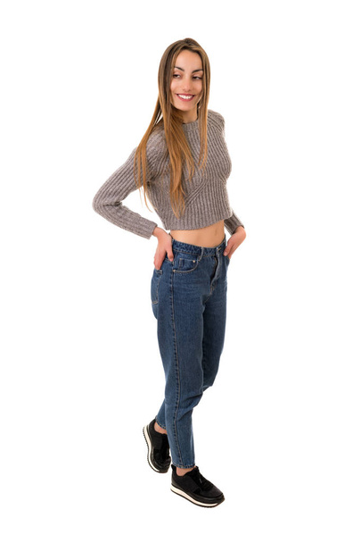 young casual beautiful woman full length, isolated - Foto, imagen
