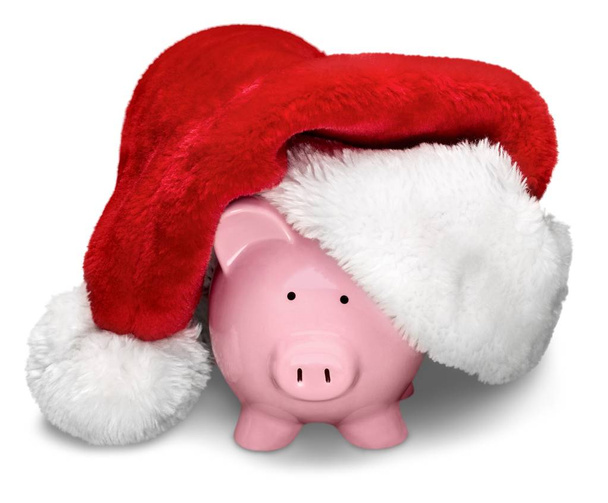 Piggy bank with Santa Claus hat isolated on white background - Photo, image