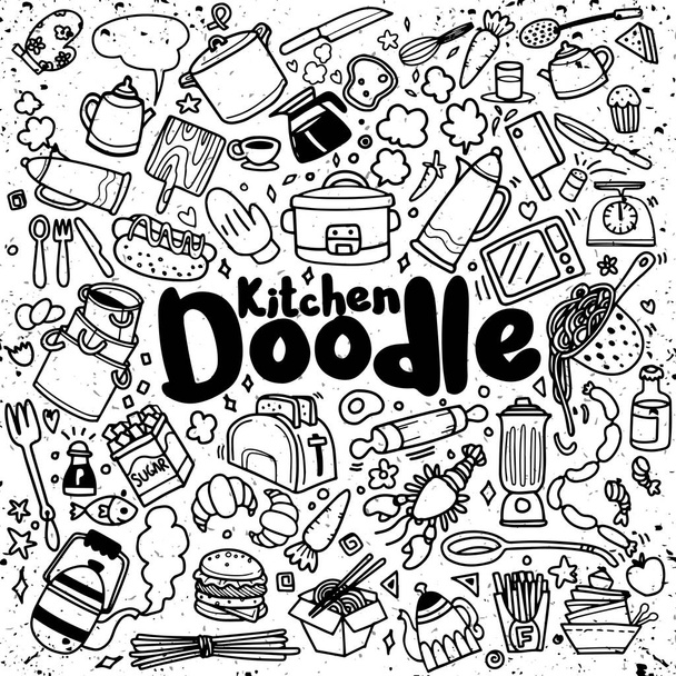 Κουζίνα Κουκ Doodle χειροποίητα εικονίδια - Διάνυσμα, εικόνα