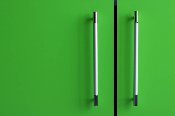 Porte mobili verdi con maniglie cromate
 - Foto, immagini