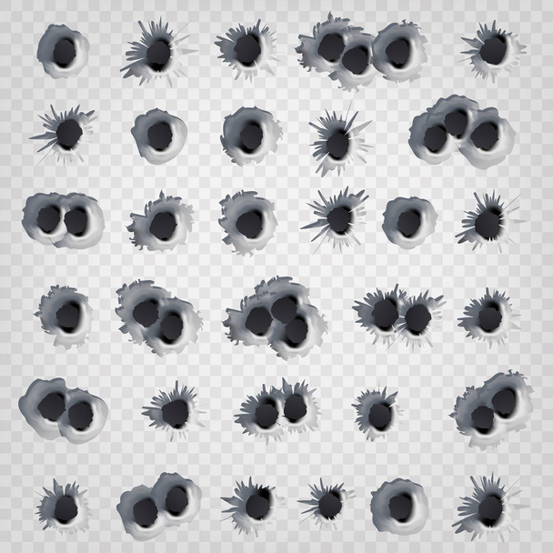 Bullet Holes Set Vector. Weapon Holes Isolated On Transparent Background. Illustration - Vector, Image