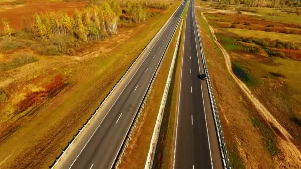 Top view straight road on background autumn landscape. Autumn forest and road - Footage, Video