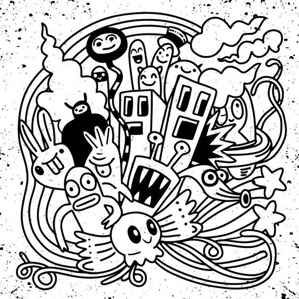 Doodle Vektor Monster Party Set. Halloween-Figuren. Niedliche Anims - Vektor, Bild