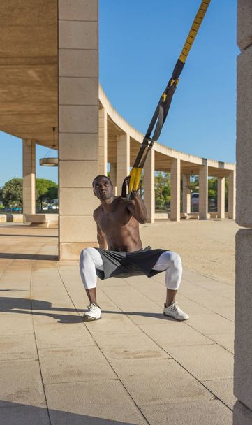 male muscular training with system trx  - Valokuva, kuva