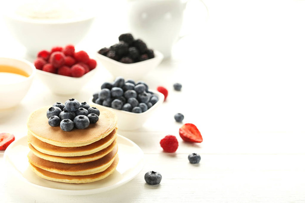 Tasty pancakes with blueberries   - Fotoğraf, Görsel