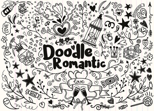 Big set of romantic style hand drawn elements with banners,Freeh - Vector, Image