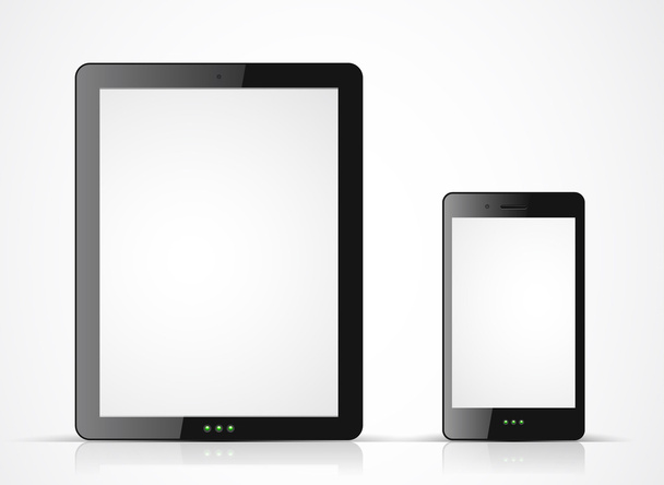 Vektor schwarzer Tablet-PC und Mobiltelefon auf weißem Hintergrund - Vektor, Bild