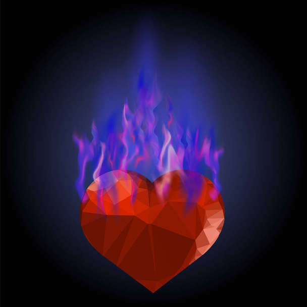 Спалювання серця з синім вогню полум'я - Вектор, зображення