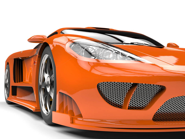 Мандарин оранжевый современный супер спортивный автомобиль - фара экстремальный крупный план
 - Фото, изображение