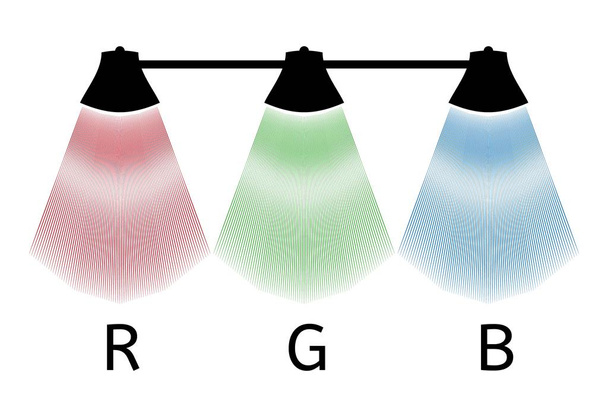 赤、緑、青の光とランプ シルエット - ベクター画像