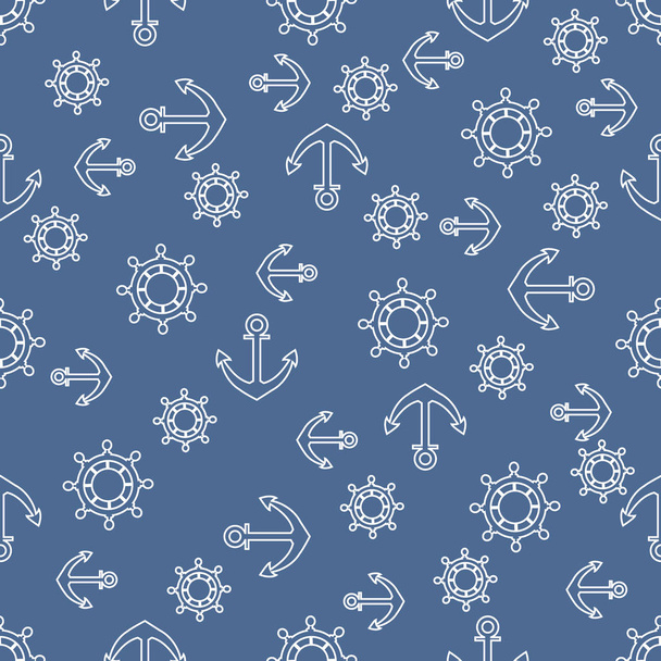 Cute seamless pattern with steering wheels and anchors. Marine t - Vetor, Imagem