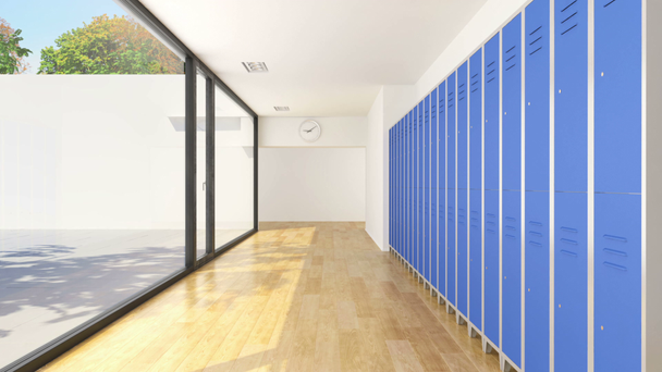 Школьный холл с голубыми шкафчиками
 - Кадры, видео