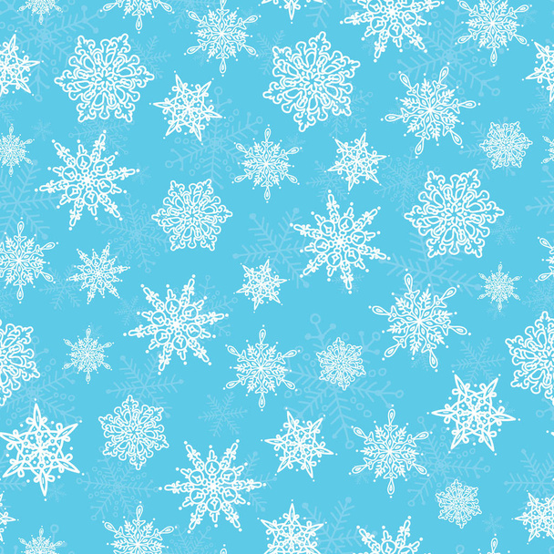 Vektör mavi beyaz elle çizilmiş Sunni Noel kar taneleri Dikişsiz desen arka plan tekrarlayın. Kumaş, duvar kağıdı, kırtasiye, ambalaj için kullanılabilir. - Vektör, Görsel